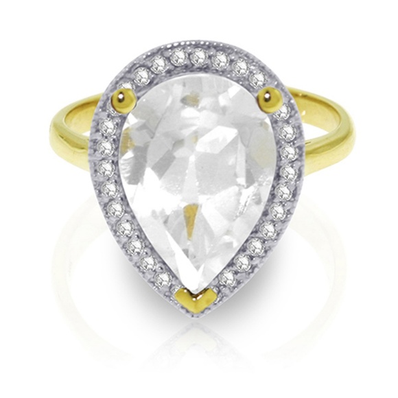 14K. GOLD RING WITH NATURAL DIAMONDS & WHITE TOPAZ